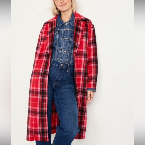 NWT Red Plaid Tartan Long Soft-Brushed Overcoat for Women - Picture 3 of 10